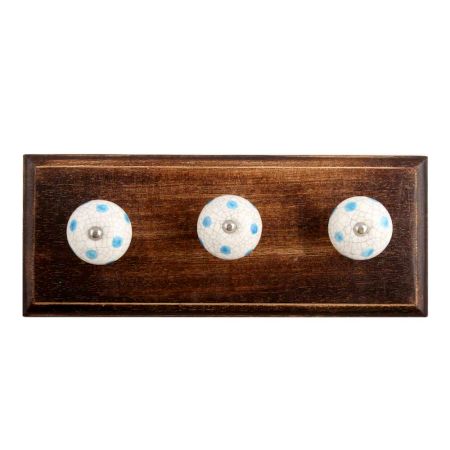 Blue Polka Dot Crackle Ceramic Wooden Hooks